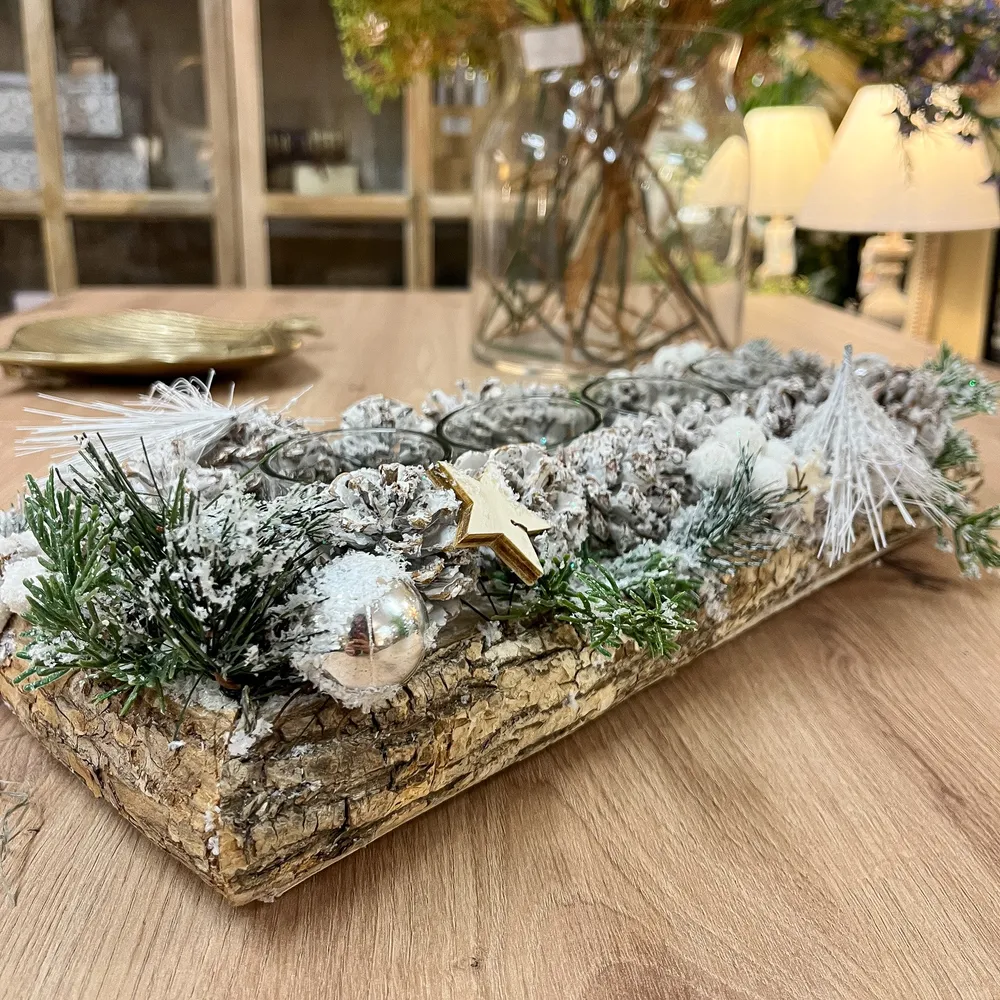 Portavelas abedul nevado cristal 40x20x12 Petra Decora