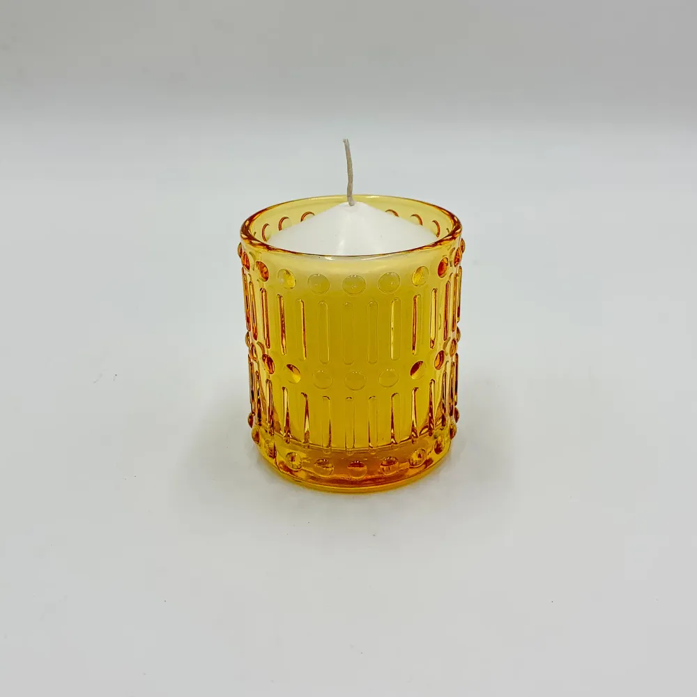 Portavelas cristal grabado naranja Petra Decora
