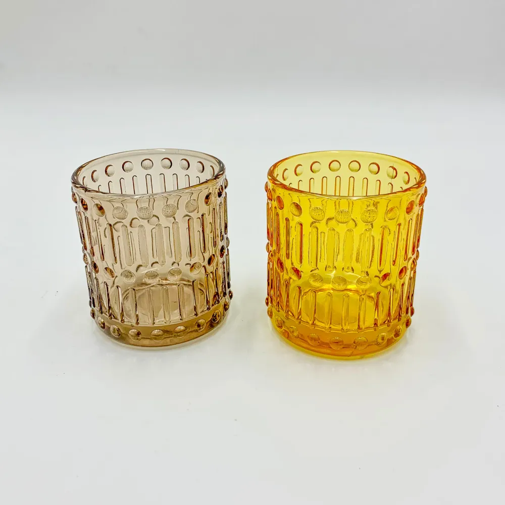Portavelas cristal grabado naranja Petra Decora