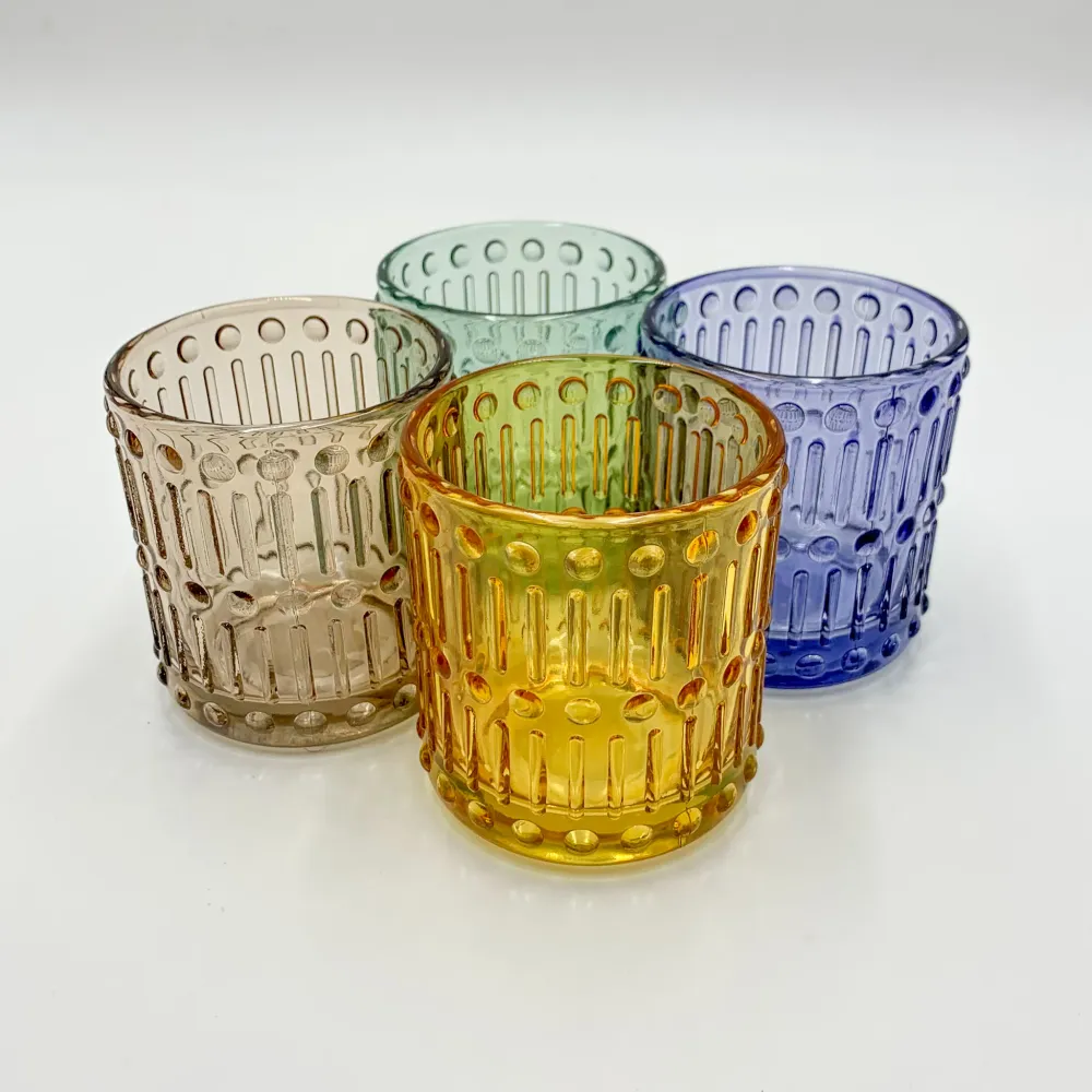 Portavelas cristal grabado naranja Petra Decora