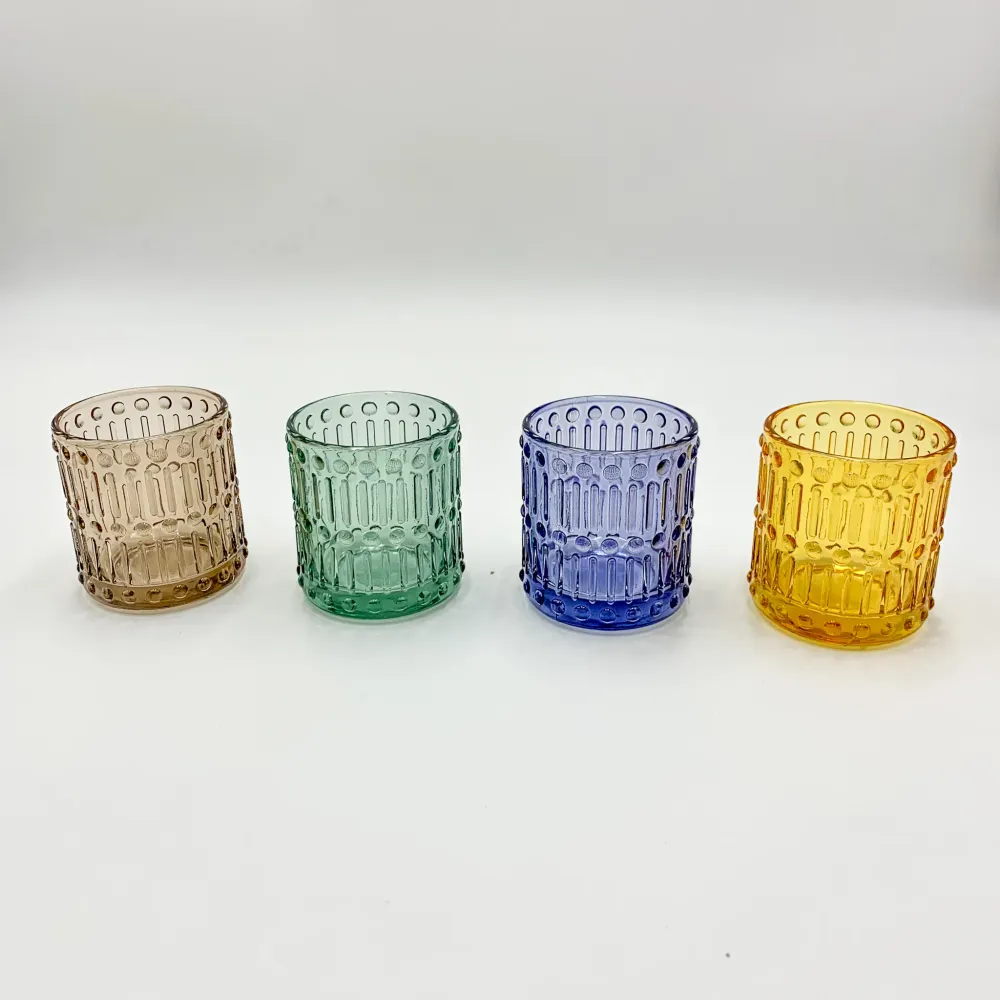Portavelas cristal grabado naranja Petra Decora