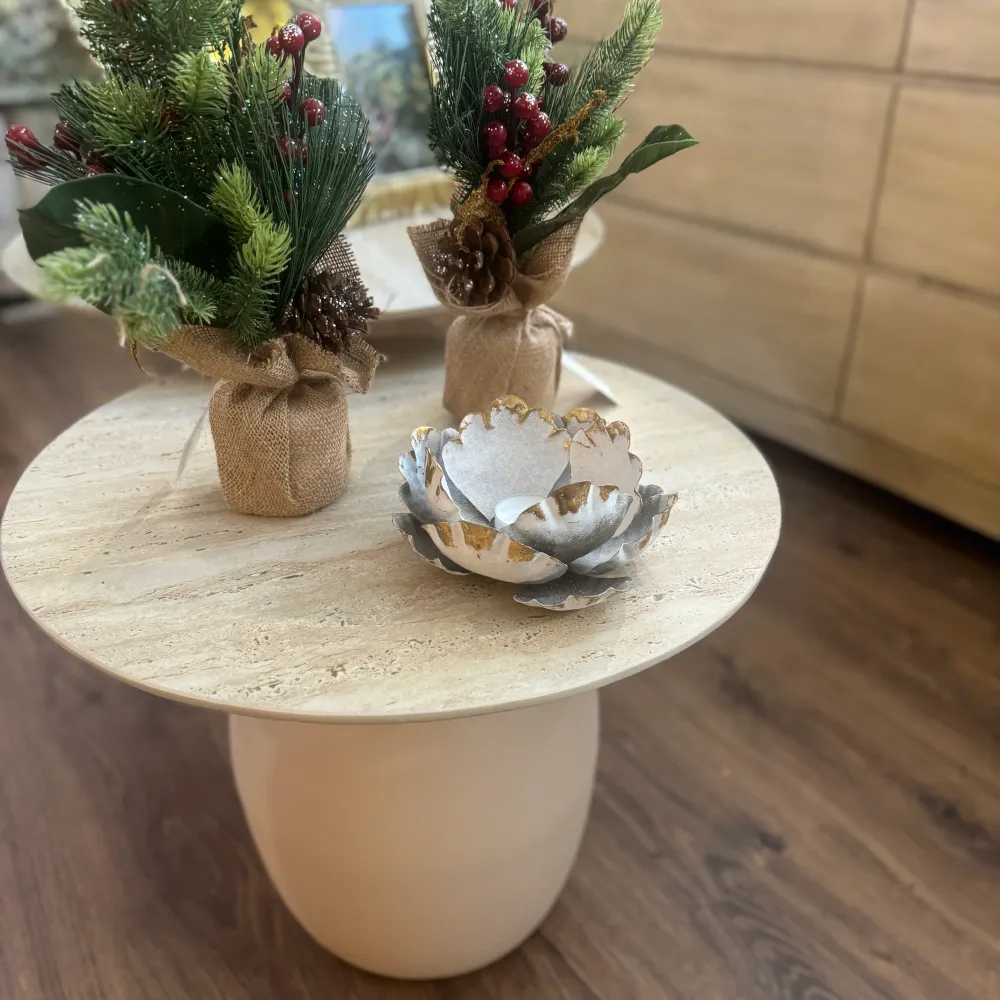Portavelas flor de metal blanco envejecido 15x15x7,5 cm Petra Decora