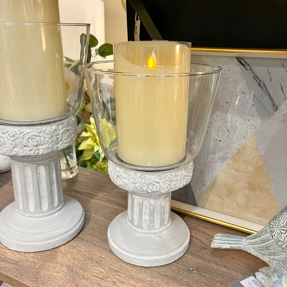 Portavelas gris cemento y cristal 17,50x17,50x29,50 cm Petra Decora