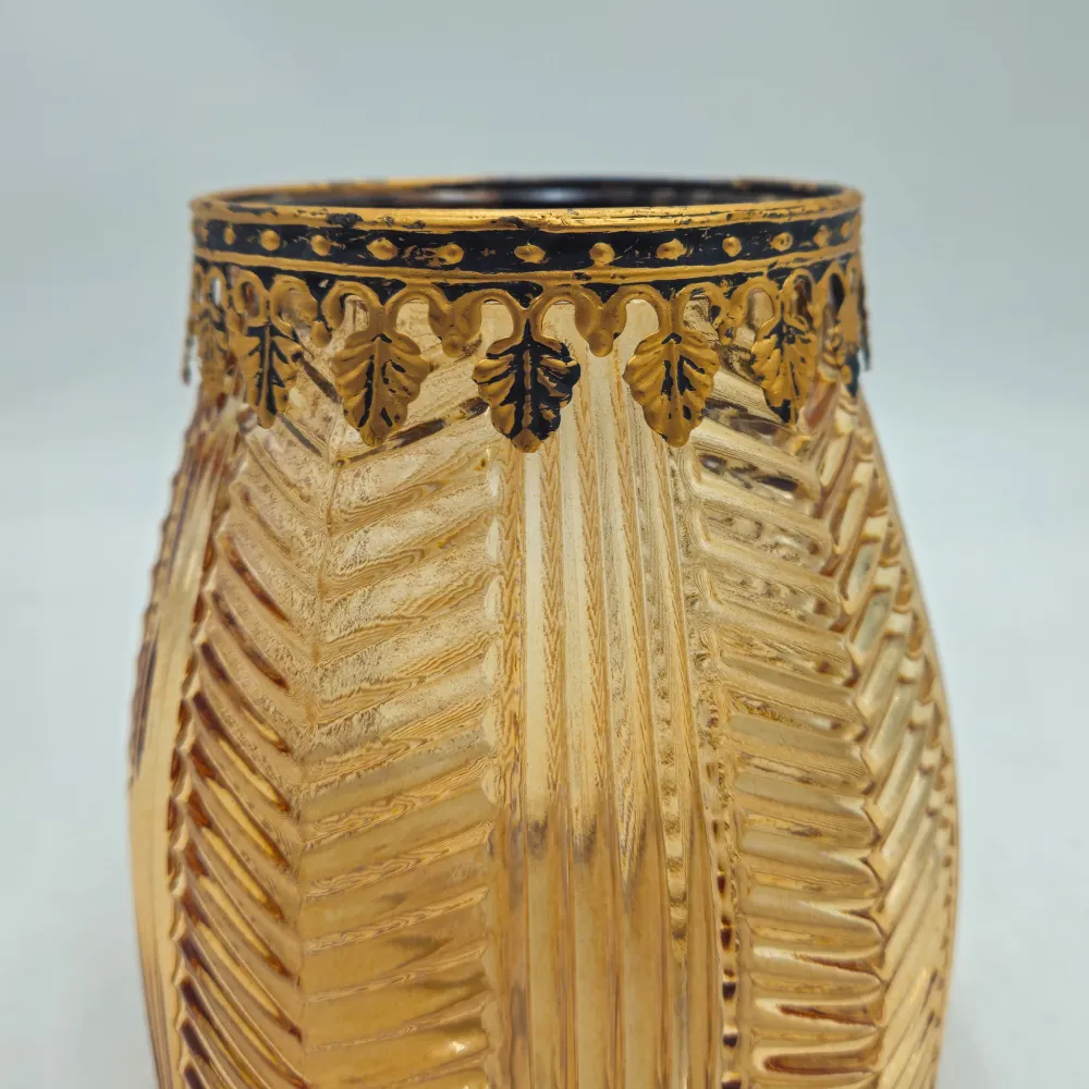 Portavelas ámbar grabado dorado 13 cm Petra Decora