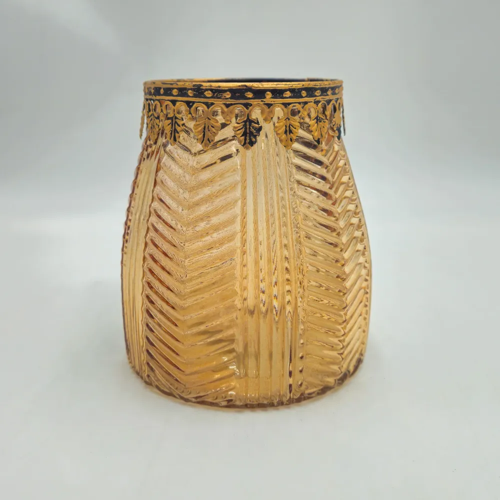 Portavelas ámbar grabado dorado 13 cm Petra Decora