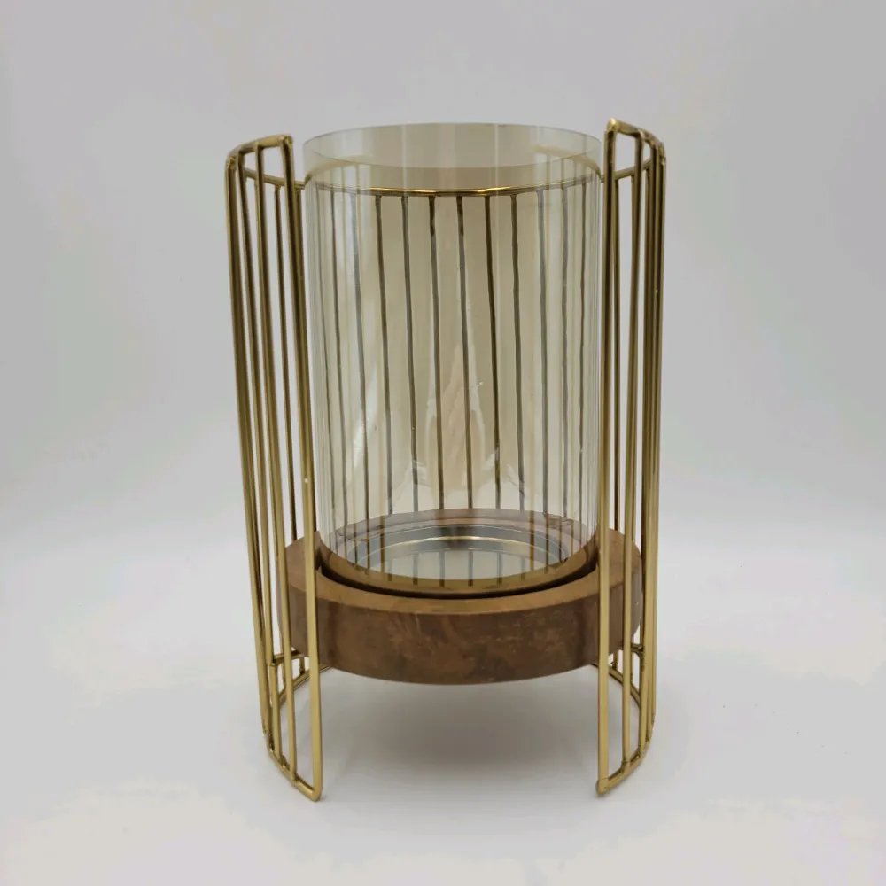 Portavelas oro-marrón 18x18x25 cm Petra Decora