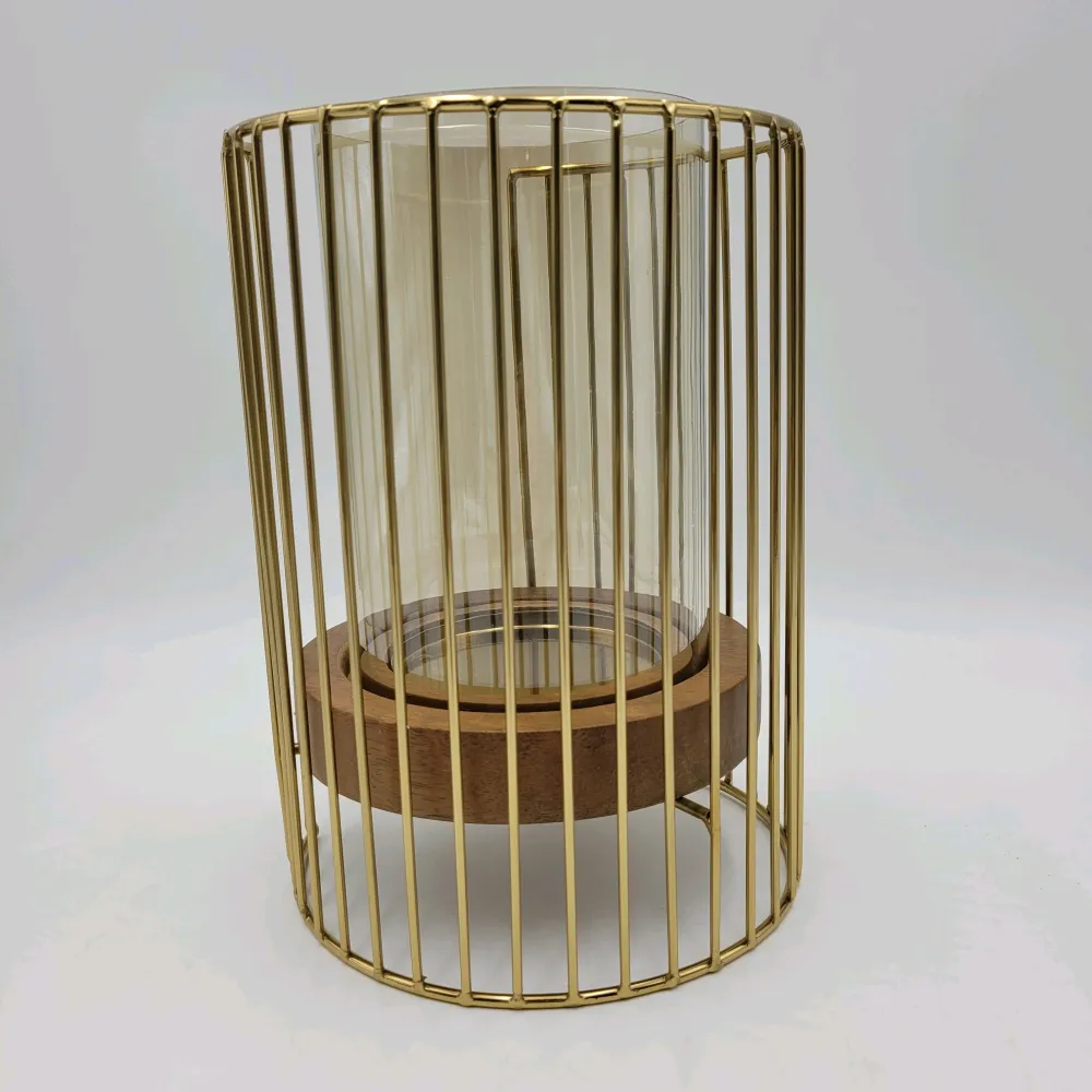 Portavelas oro-marrón 18x18x25 cm Petra Decora