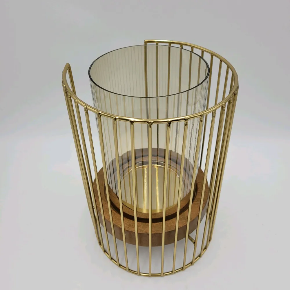 Portavelas oro-marrón 18x18x25 cm Petra Decora