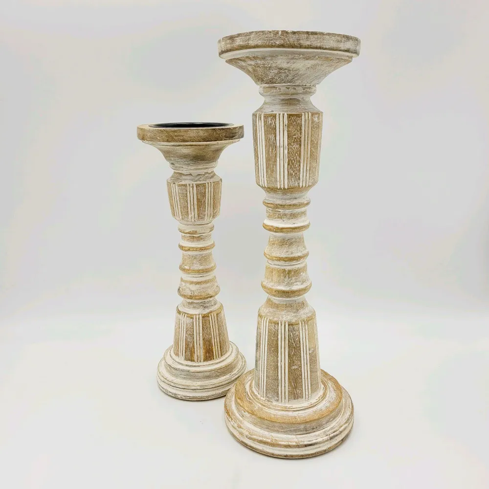 Set de 2 candelabros mango estriado 14x14x38 cm Petra Decora