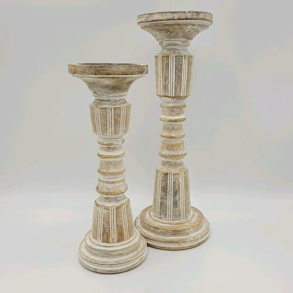 Set de 2 candelabros mango estriado 14x14x38 cm Petra Decora