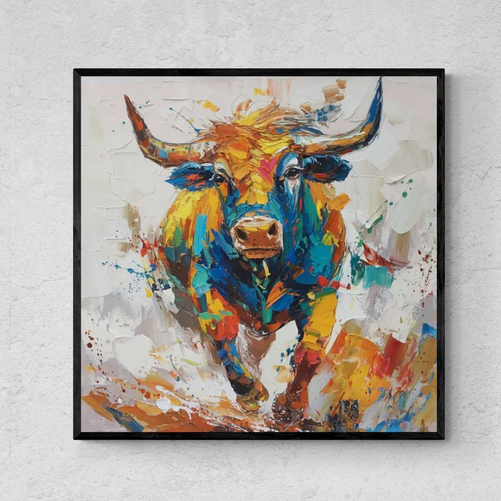 Pintura Óleo Toro Mirada Ardiente 90x90 cm