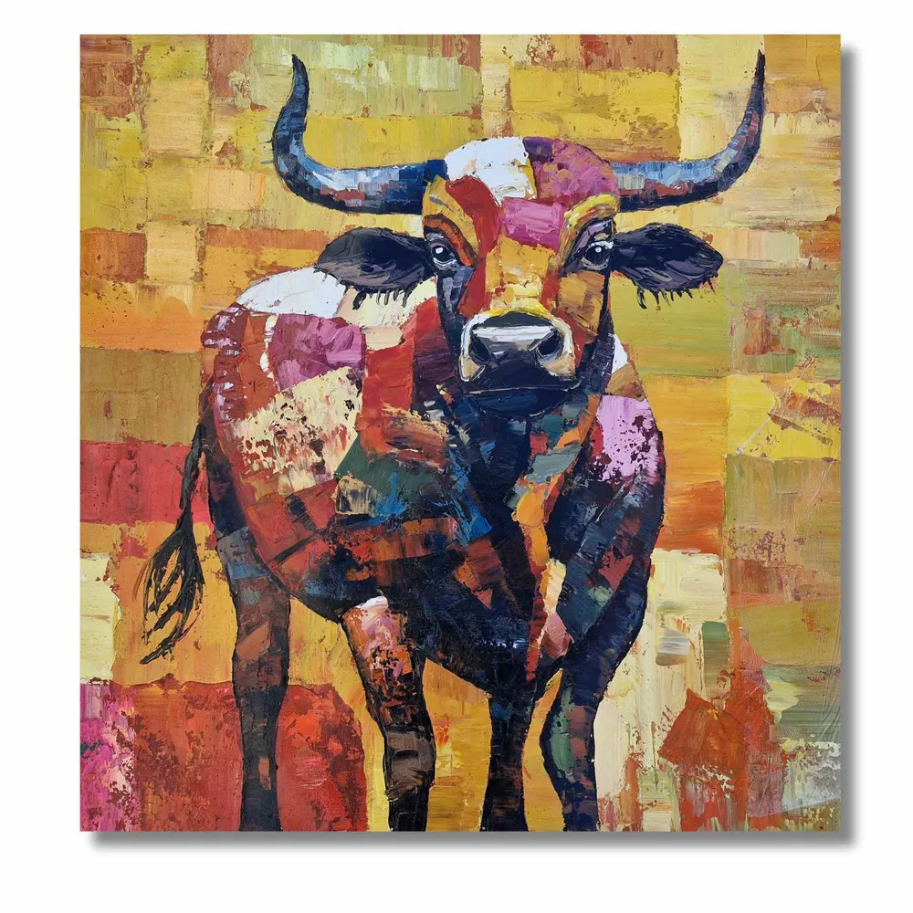 Pintura Óleo Toro Sinfoní de cuernos 102x102 cm