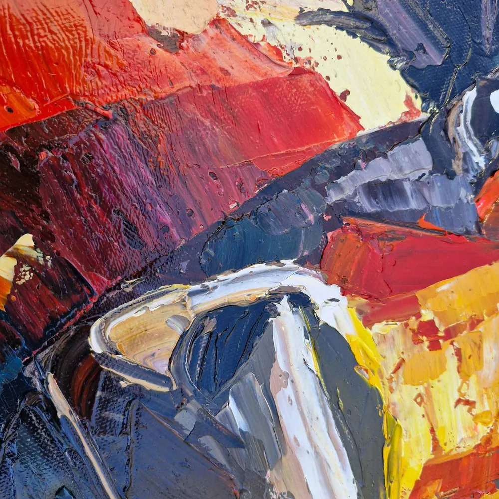 Pintura Óleo Toro Sinfoní de cuernos 102x102 cm