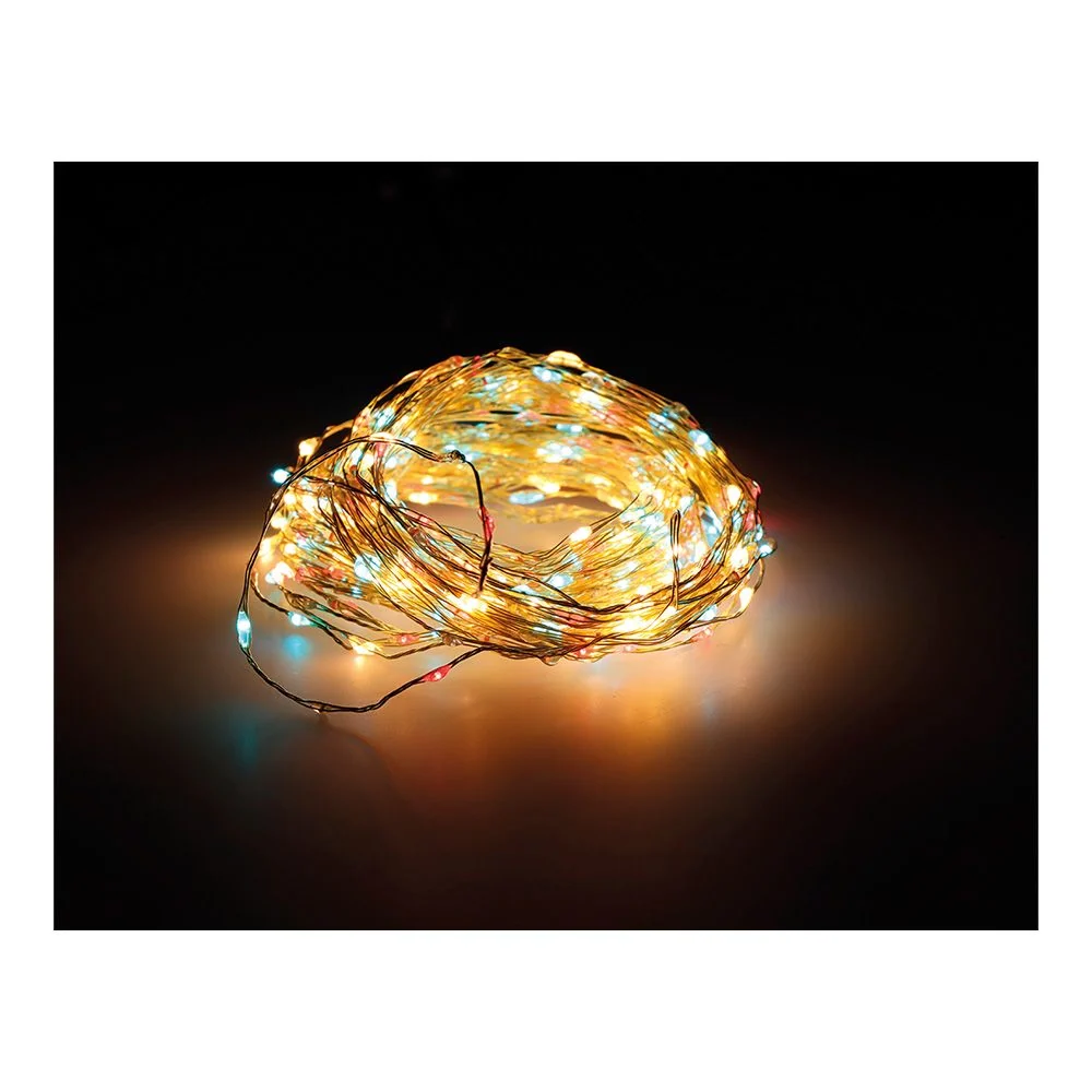 GUIRNALDA MICRO LED EXTRA DENSE 567 LEDS DORADO-MULTICOLOR PARPADEANTE CABLE PLATA 14 m Pinturas y Tarimas Ideas