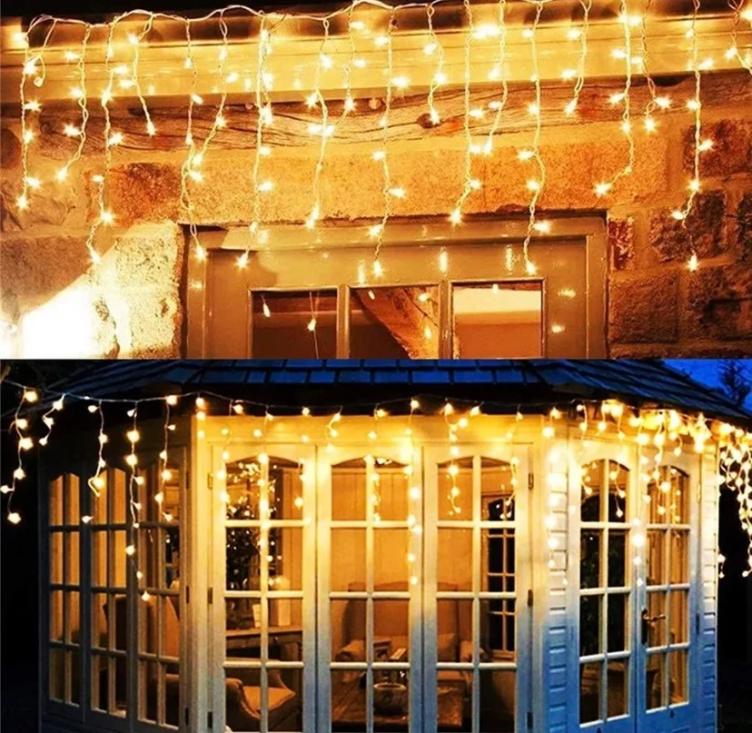 Luces de navidad tipo cascada 3.5m horizontal 60-70cm vertical fachada 100 focos CLSD107 Plaza Dragon