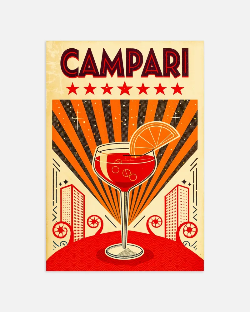 Cóctel Campari - Lámina decorativa de aperitivo retro Póster Posterscape Creative Studio