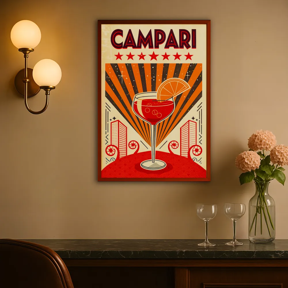 Cóctel Campari - Lámina decorativa de aperitivo retro Póster Posterscape Creative Studio