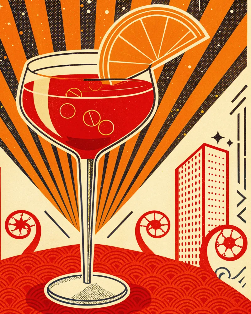 Cóctel Campari - Lámina decorativa de aperitivo retro Póster Posterscape Creative Studio