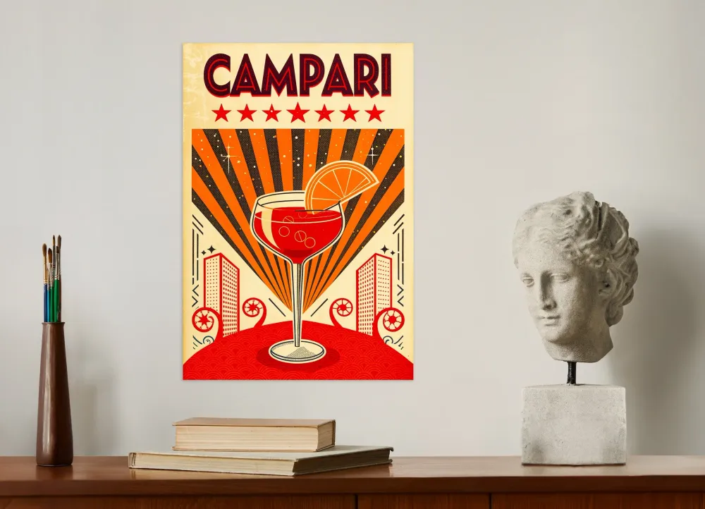 Cóctel Campari - Lámina decorativa de aperitivo retro Póster Posterscape Creative Studio