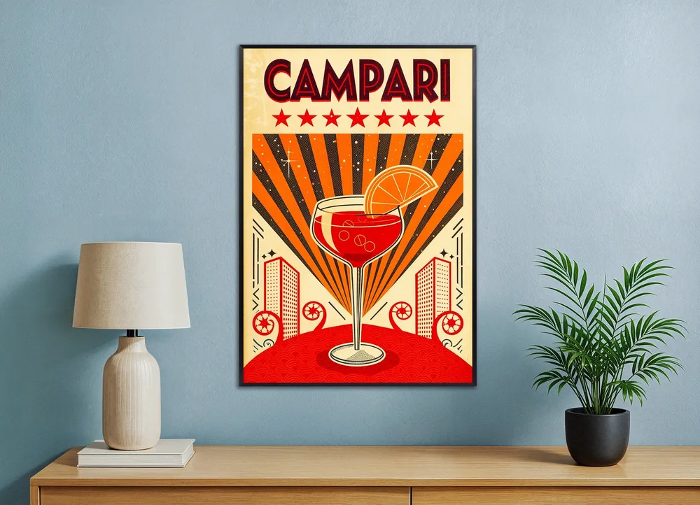 Cóctel Campari - Lámina decorativa de aperitivo retro Póster Posterscape Creative Studio