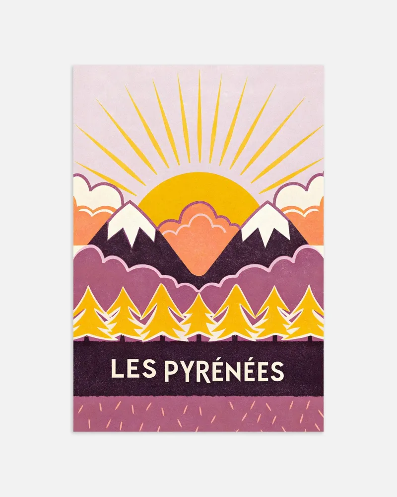 Les Pirineos – Impresión de Arte Gráfico de Montañ al Atardecer Póster Posterscape Creative Studio