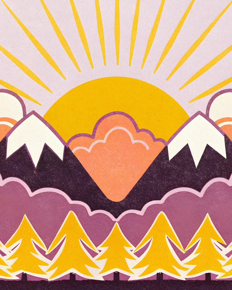Les Pirineos – Impresión de Arte Gráfico de Montañ al Atardecer Póster Posterscape Creative Studio