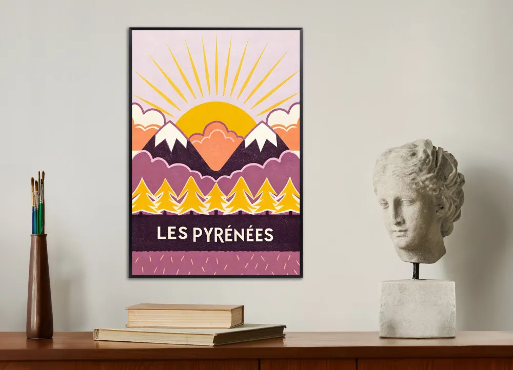 Les Pirineos – Impresión de Arte Gráfico de Montañ al Atardecer Póster Posterscape Creative Studio