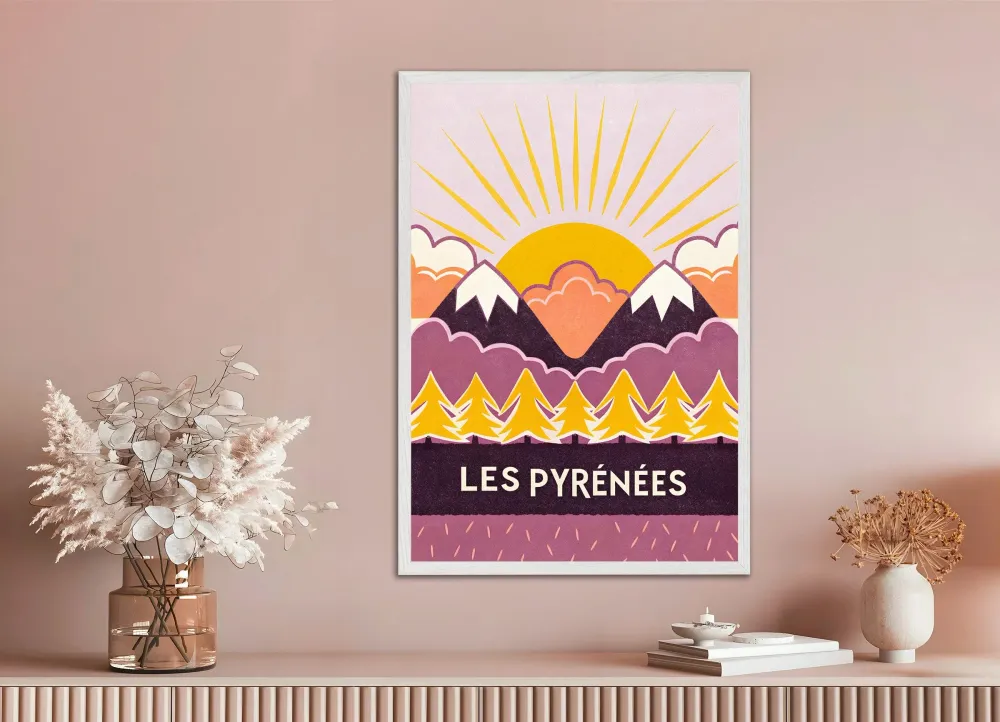 Les Pirineos – Impresión de Arte Gráfico de Montañ al Atardecer Póster Posterscape Creative Studio