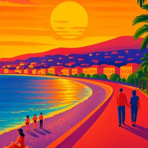 Paseo al atardecer en Niza, Francia – Promenade des Anglais Póster Posterscape Creative Studio