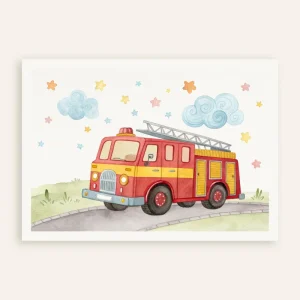 Póster de Camión de Bomberos - Arte de Pared para Cuarto Infantil de Niños Posterscape Creative Studio