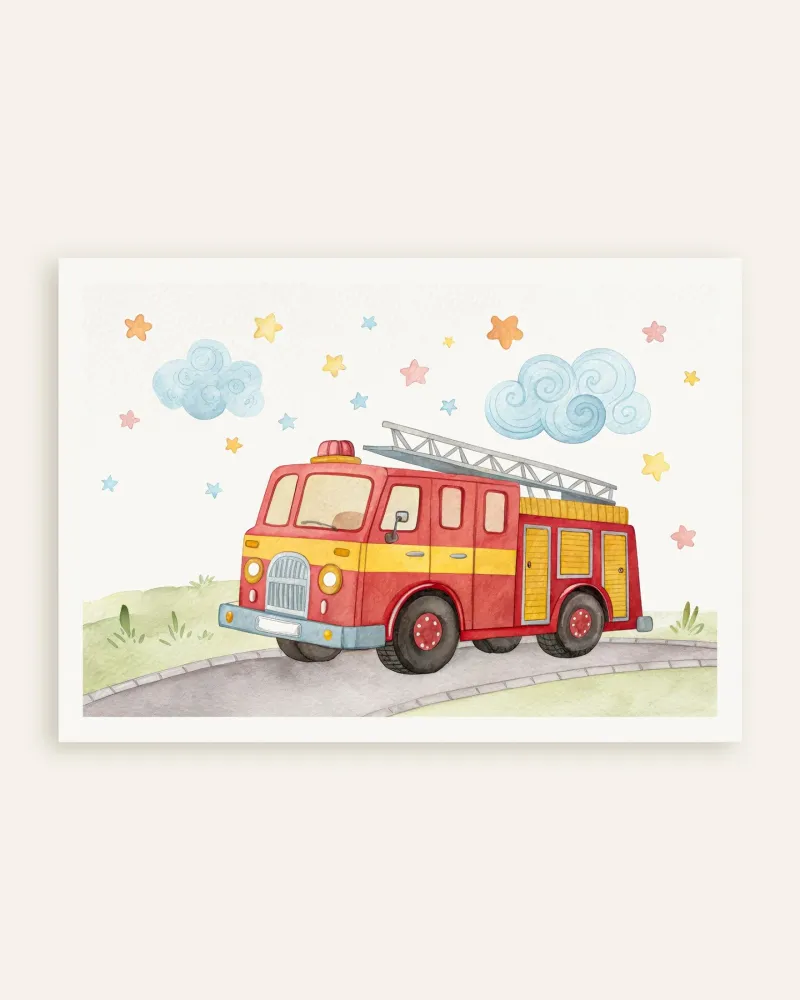 Póster de Camión de Bomberos - Arte de Pared para Cuarto Infantil de Niños Posterscape Creative Studio