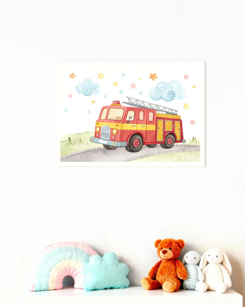 Póster de Camión de Bomberos - Arte de Pared para Cuarto Infantil de Niños Posterscape Creative Studio