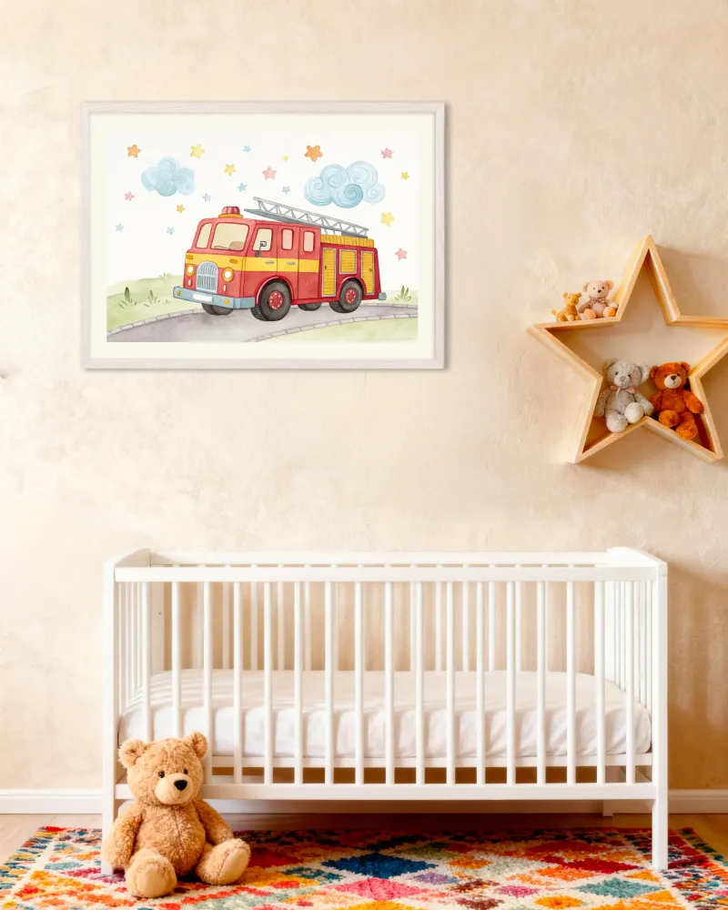 Póster de Camión de Bomberos - Arte de Pared para Cuarto Infantil de Niños Posterscape Creative Studio