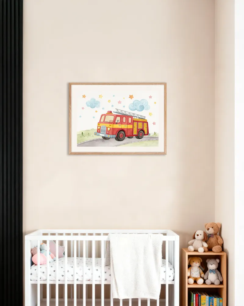 Póster de Camión de Bomberos - Arte de Pared para Cuarto Infantil de Niños Posterscape Creative Studio