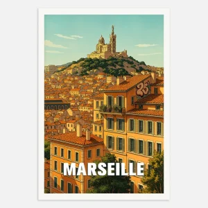Póster de Marsella – Paisaje urbano de Notre-Dame de la Garde Posterscape Creative Studio