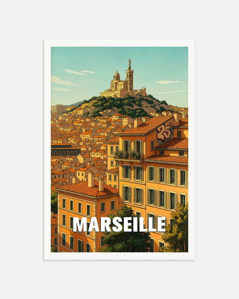 Póster de Marsella – Paisaje urbano de Notre-Dame de la Garde Posterscape Creative Studio