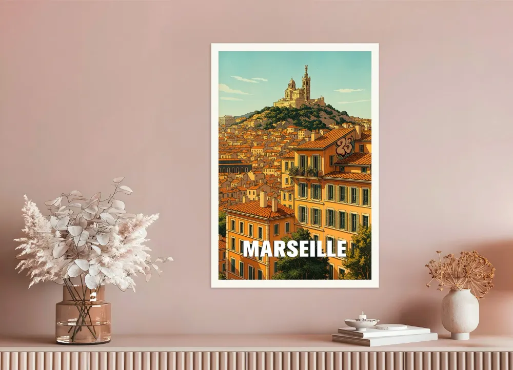 Póster de Marsella – Paisaje urbano de Notre-Dame de la Garde Posterscape Creative Studio