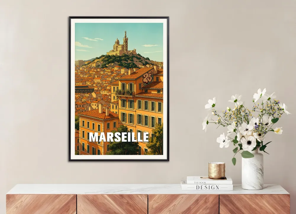 Póster de Marsella – Paisaje urbano de Notre-Dame de la Garde Posterscape Creative Studio