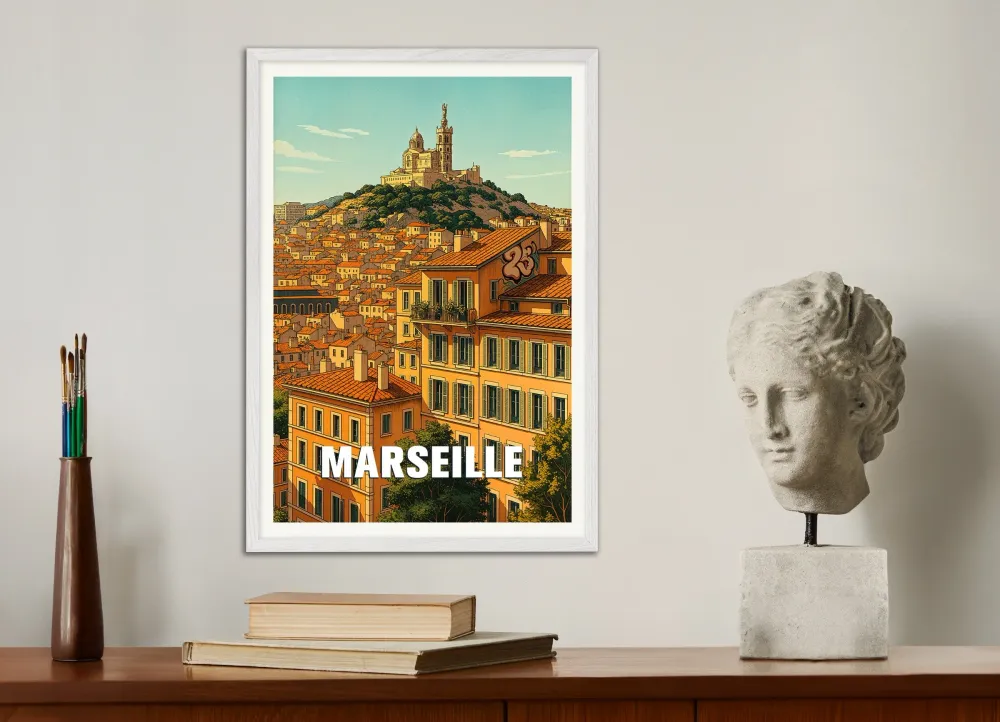 Póster de Marsella – Paisaje urbano de Notre-Dame de la Garde Posterscape Creative Studio