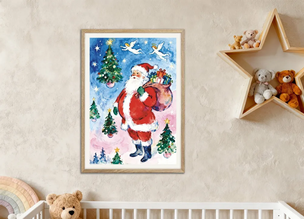 Póster de Papá Noel en acuarela Posterscape Creative Studio