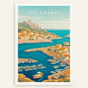 Póster de Viaje Les Goudes Marsella - Pueblo Pesquero Mediterráneo Posterscape Creative Studio