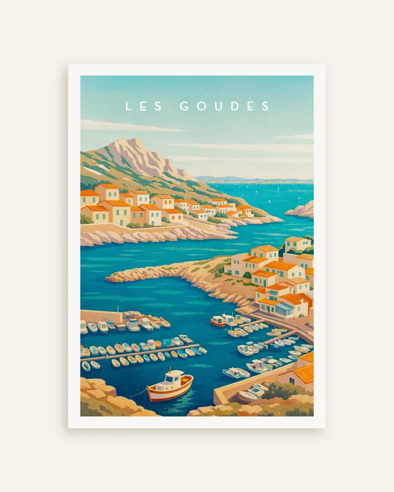 Póster de Viaje Les Goudes Marsella - Pueblo Pesquero Mediterráneo Posterscape Creative Studio