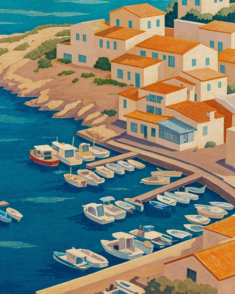 Póster de Viaje Les Goudes Marsella - Pueblo Pesquero Mediterráneo Posterscape Creative Studio