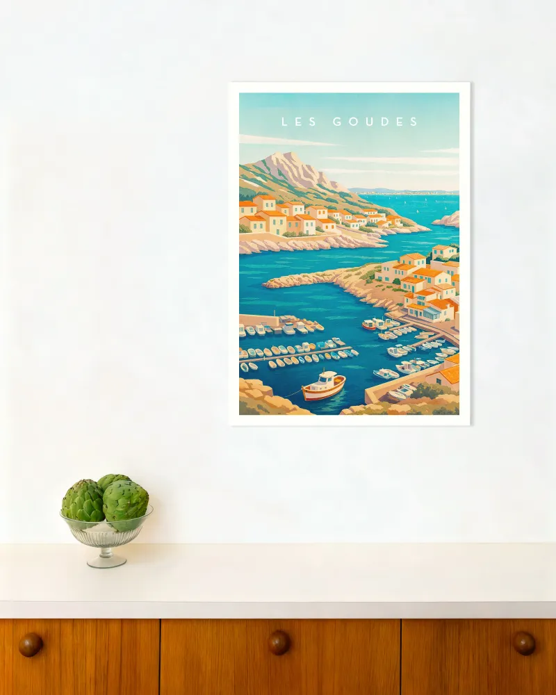 Póster de Viaje Les Goudes Marsella - Pueblo Pesquero Mediterráneo Posterscape Creative Studio