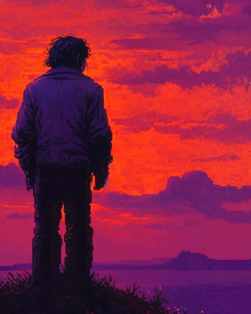Videojuego retro, atardecer místico - Póster Posterscape Creative Studio