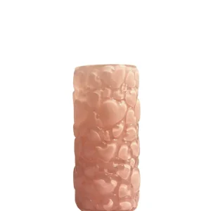 Florero de vidrio rosa con corazones Pot & Decor