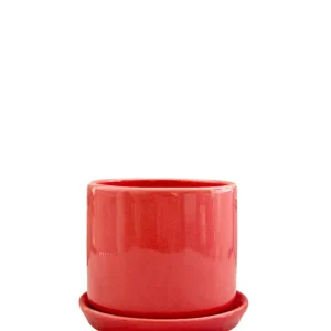 Maceta de cerámica rosa con plato Pot & Decor
