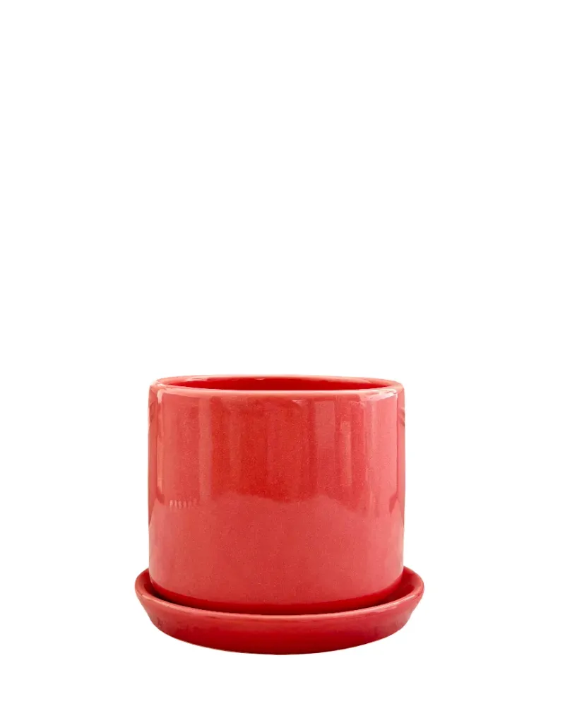 Maceta de cerámica rosa con plato Pot & Decor