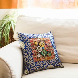 Almohada bordada mano Dorje azul Prajwol /NepaCrafts