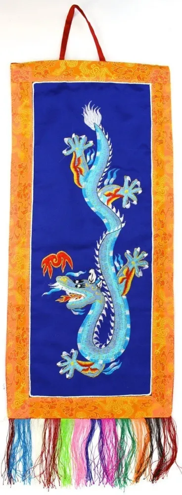 Colgante de pared con bordado de dragón azul Prajwol /NepaCrafts